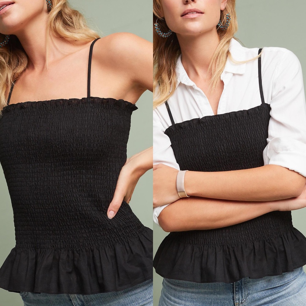 Anthropologie Maeve Black Echuca Smocked Cami XS